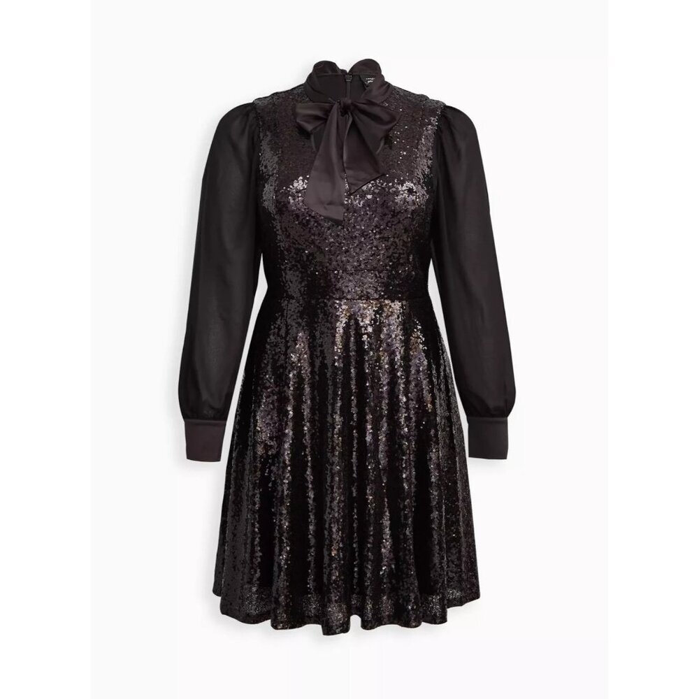 Torrid Sylvia Mollie Mini Dress - Mesh Sequin Black Long Sleeve Deep Black Sz 20